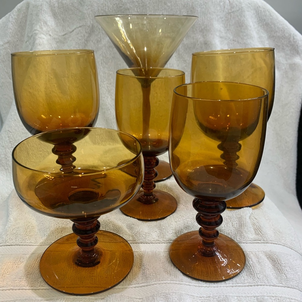 Vintage 6 Piece Amber Brown Cocktail Glasses